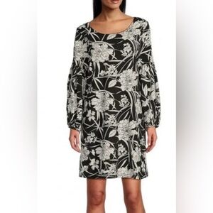 Bryn Walker Rya Modal Ponti Floral Print Round Neck Long Puff Sleeve Dress